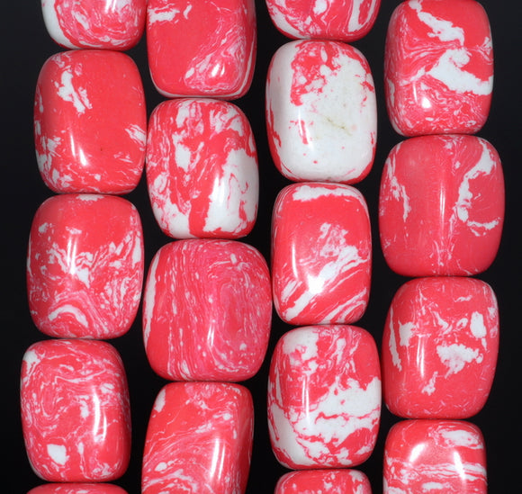 18x13MM Pink White Matrix Turquoise Gemstone Rectangle Cube Loose Beads 7 inch Half Strand (90183297-A152)