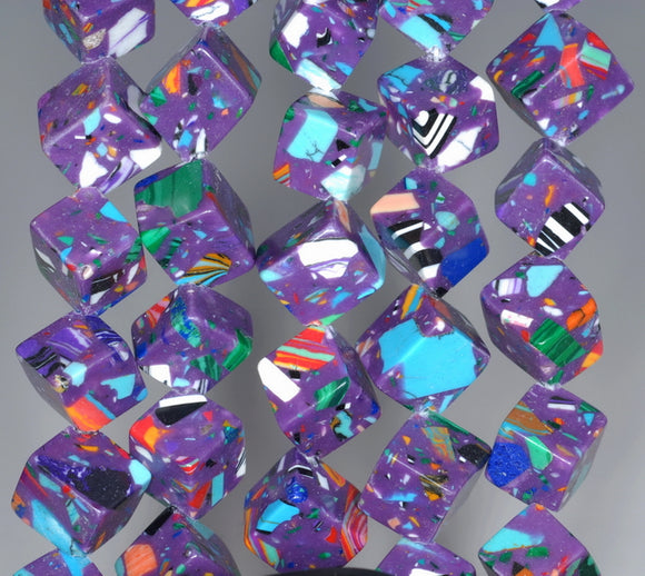 8MM Purple Matrix Matrix Turquoise Gemstone Square Cube Diagonal Loose Beads 15 inch Full Strand (90183298-A152)