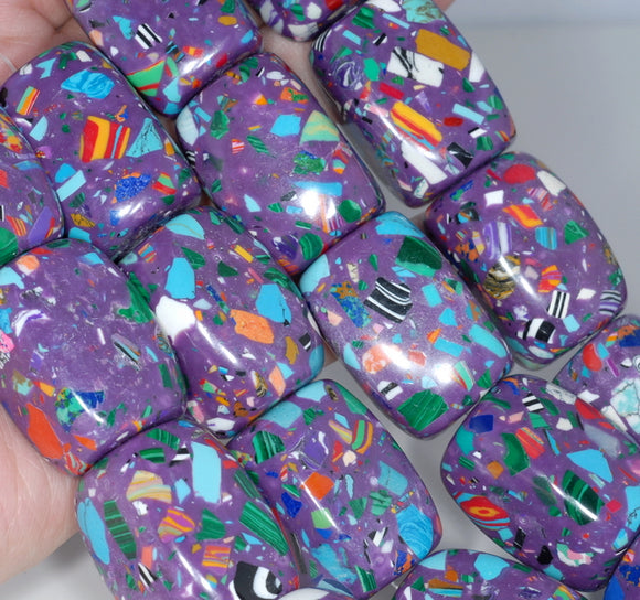 30x21MM Purple Matrix Matrix Turquoise Gemstone Rectangle Cube Loose Beads 7 inch Half Strand (90183299-A152)