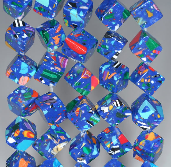 8MM Blue Matrix Matrix Turquoise Gemstone Square Cube Diagonal Loose Beads 7.5 inch Half Strand (90183301-A152)