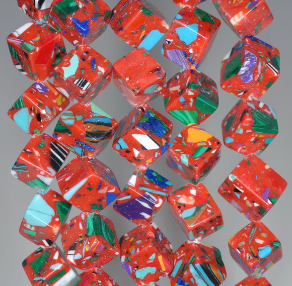 8MM Red Matrix Turquoise Gemstone Square Cube Diagonal Loose Beads 7 inch Half Strand (90183312-A153)