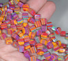 9MM Rainbow Matrix Turquoise Gemstone Square Cube Diagonal Loose Beads 15.5 inch Full Strand (90183334-A154)