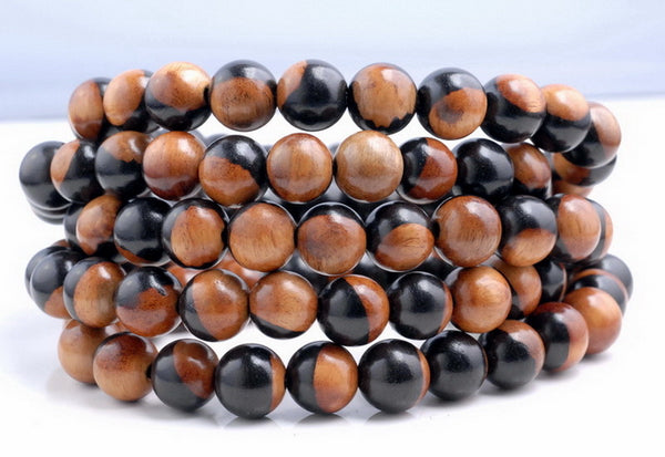 12MM Yellow Black Sandalwood Round Loose Beads 49 inch (90183420-W10)