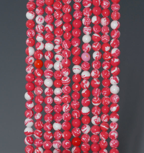 4MM Pink White Matrix Turquoise Gemstone Round Loose Beads 15 inch Full Strand (90184662-A143)