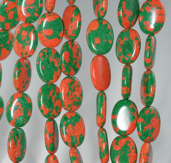 16x12MM Green Orange Matrix Turquoise Gemstone Oval Loose Beads 15.5 inch Full Strand (90184668-A143)