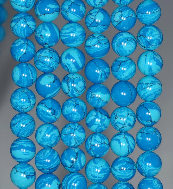 8MM Blue Matrix Turquoise Gemstone Round Loose Beads 15 inch Full Strand (90184676-A144)