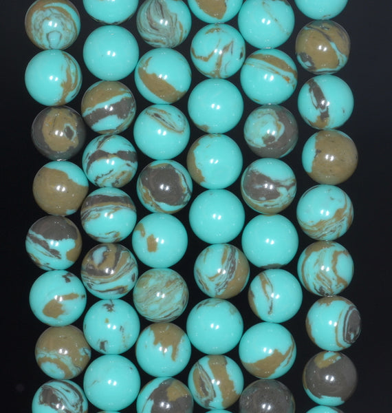 6MM Green Brown;Matrix Turquoise Gemstone Round Loose Beads 15 inch Full Strand (90184680-A144)