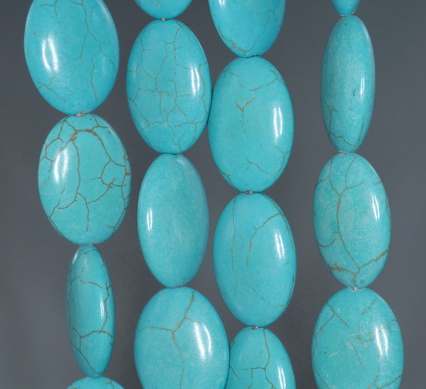 25x18MM Blue Matrix Turquoise Gemstone Oval Loose Beads 16 inch Full Strand (90184682-A144)