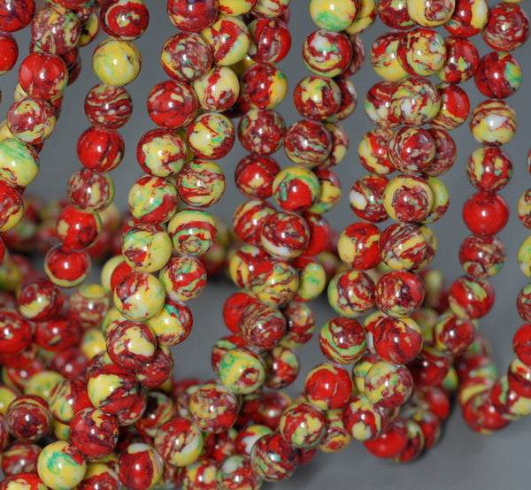 8MM Yellow Red Matrix Turquoise Gemstone Round Loose Beads 15.5 inch Full Strand (90184691-A145)