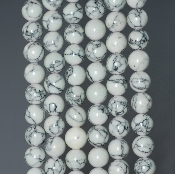 8MM White Matrix Turquoise Gemstone Round Loose Beads 15.5 inch Full Strand (90184694-A145)