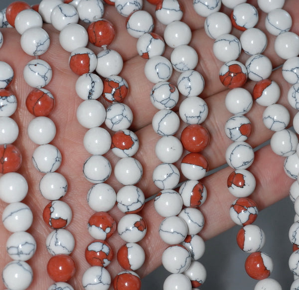 8MM White Red Matrix Turquoise Gemstone Round Loose Beads 15.5 inch Full Strand (90184697-A145)