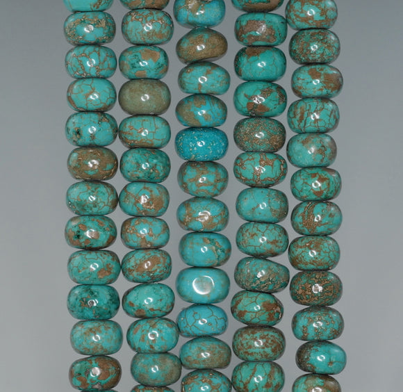 8 x 5 - 9 x 6MM Boulder Creek Turquoise Gemstone RONDELLE Loose Beads 16 inch Full Strand (90184790-A127)