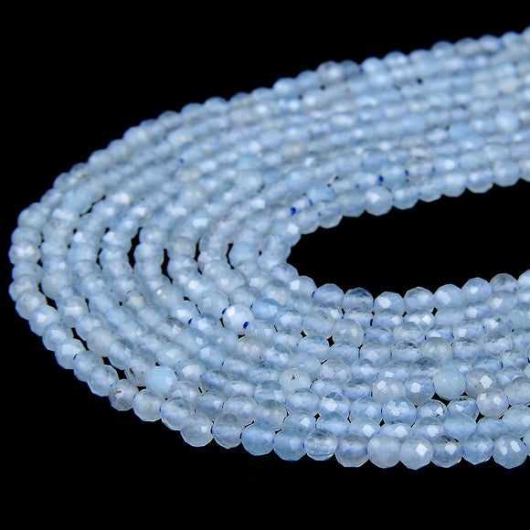 2MM Natural Aquamarine Gemstone Grade AAA Micro Faceted Round Loose Beads 15.5 inch Full Strand (80008843-P13)