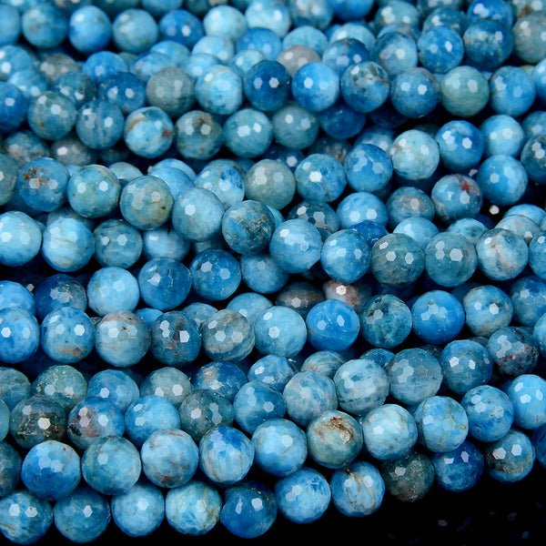 6MM Ocean Blue Natural Apatite Gemstone Grade AA Micro Faceted Round Loose Beads 15 inch Full Strand (80009016-P13)