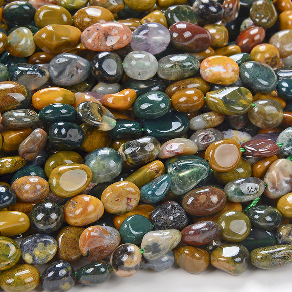 Natural Ocean Jasper Gemstone Pebble Nugget 6-8MM 8-12MM Loose Beads (D186)