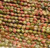 6x4MM Unakiate Gemstone Red Green Micro Faceted Flat Round Button 15 Inch Full Strand (80007273-A252)