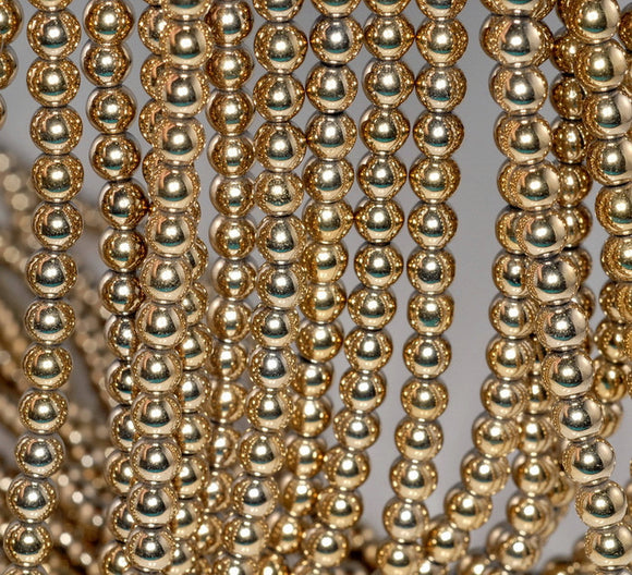 4mm 18K Gold Hematite Gemstone Gold Round Loose Beads 15.5 inch Full Strand (80002971-396)