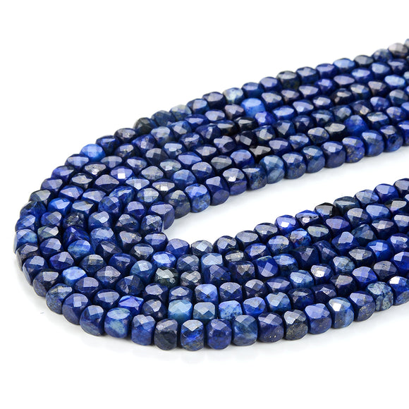 4MM Natural Lapis Lazuli Gemstone Grade AAA Micro Faceted Square Cube Loose Beads (P22)