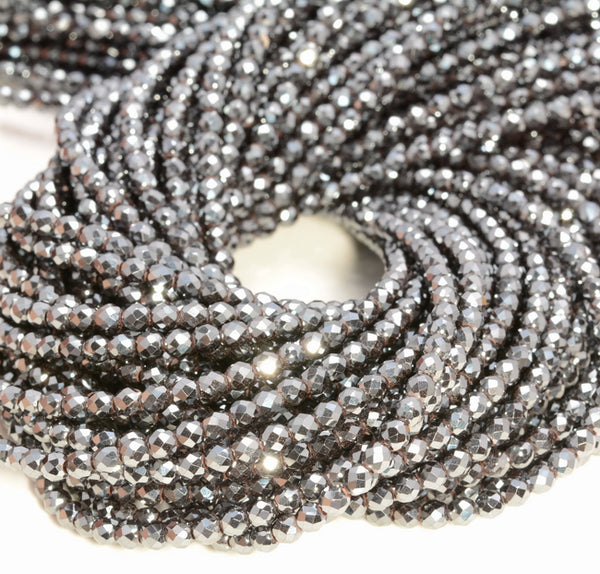 Black Hematite Gemstone Grade AAA Micro Faceted Round 2mm 3mm 4mm Loose Beads 15.5 inch Full Strand (A261)