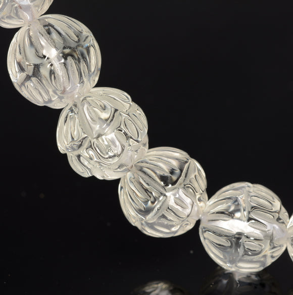 8mm Clear Quartz Rock Crystal Gemstone Grade AAA Carved Flower Lotus Loose Beads 15.5 inch Full Strand (90187634-698)