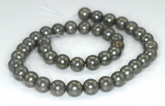 10mm Grey Pyrite Gemstone Grade AB Round Loose Beads 15.5 inch Full Strand (90187399-719B)