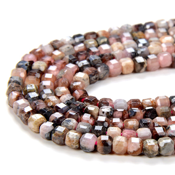 2MM Natural Argentina Rhodochrosite Gemstone Micro Faceted Diamond Cut Cube Loose Beads (P39)