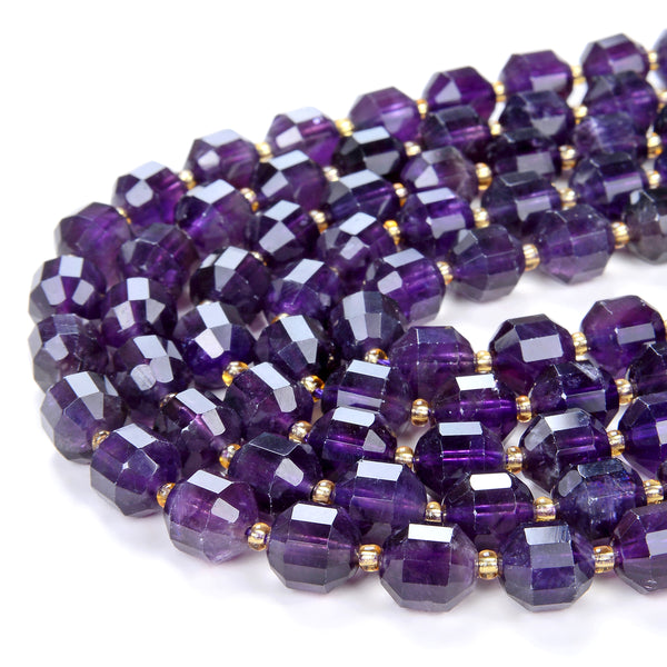 6MM Natural Amethyst Gemstone Faceted Prism Double Point Cut Loose Beads (D38)