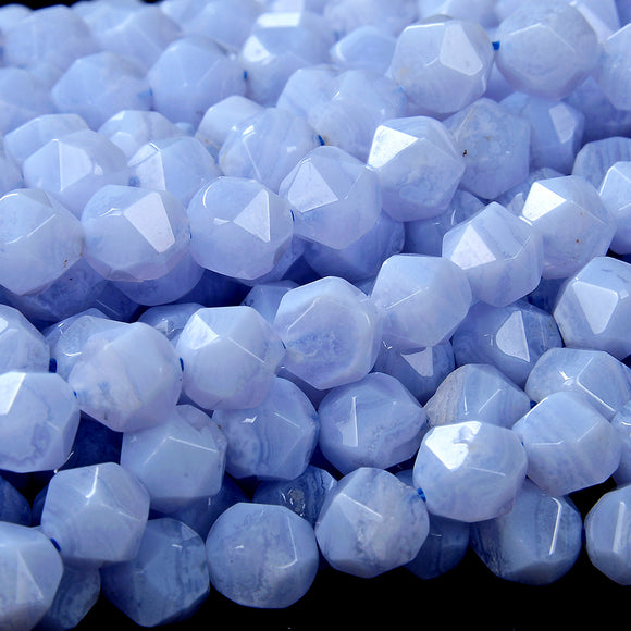 Natural Chalcedony Blue Lace Agate Gemstone Grade AAA Star Cut Faceted 5MM 6MM 7MM Loose Beads (D140)