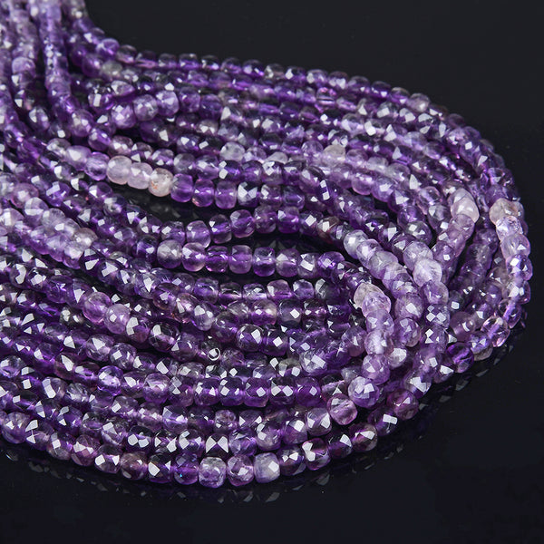 4MM Amethyst Gemstone Grade AAA Micro Faceted Square Cube Loose Beads 15.5 inch Full Strand (80008936-P19)