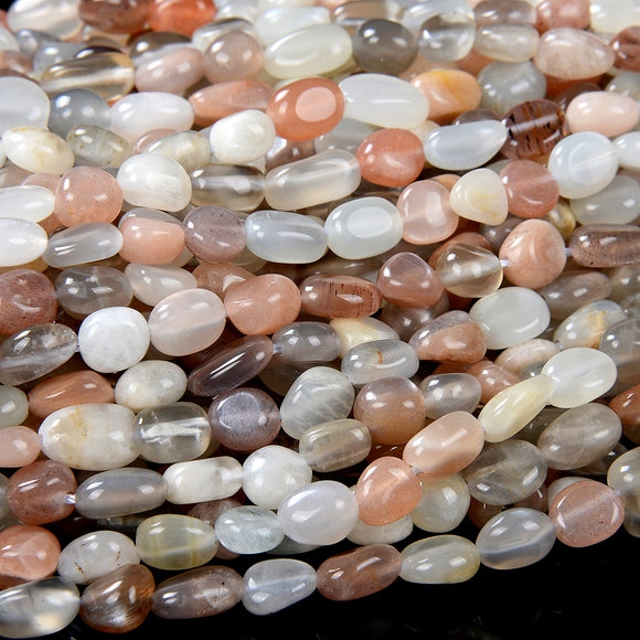 6-8MM Natural Sunstone Moonstone Gemstone Pebble Nugget Loose Beads (D184)