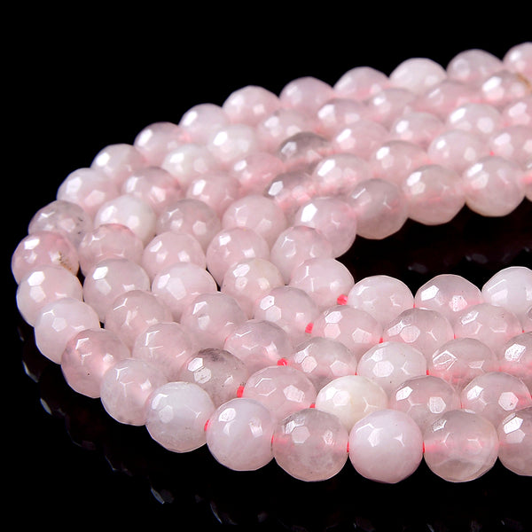 6MM Natural Madagascar Rose Quartz Gemstone Grade A Faceted Round Loose Beads 15 inch Full Strand (80016345-P58)