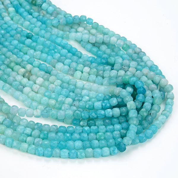 4MM Amazonite Gemstone Grade AAA Micro Faceted Square Cube Loose Beads 15.5 inch Full Strand (80008934-P19)