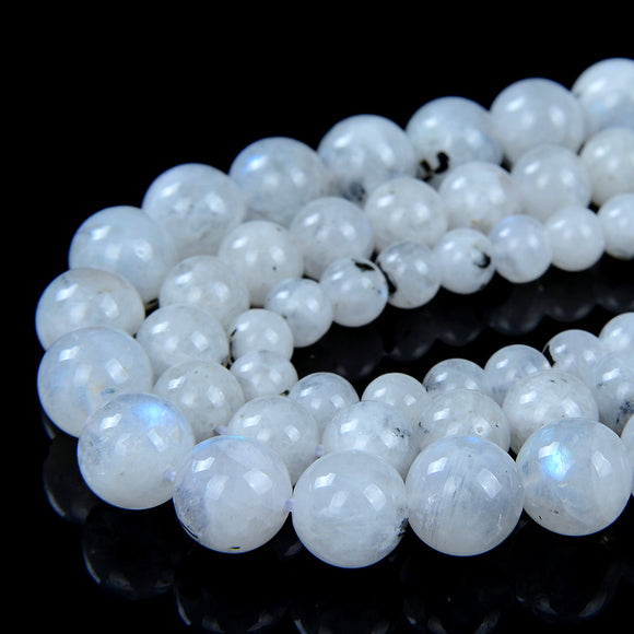 Black Tourmaline Inclusions Rainbow Moonstone Gemstone Round 5MM 6MM 8MM 9MM 10MM Loose Beads (D23)