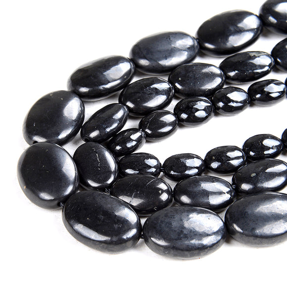 Natural Smooth Shungite Gemstone Grade AAA Oval 10x8MM 14x10MM 18x13MM Loose Beads (D47)