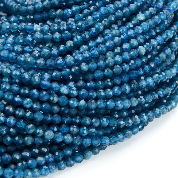 Natural Deep Blue Apatite Gemstone Grade AAA Micro Faceted Round 2MM 3MM Loose Beads (P14)