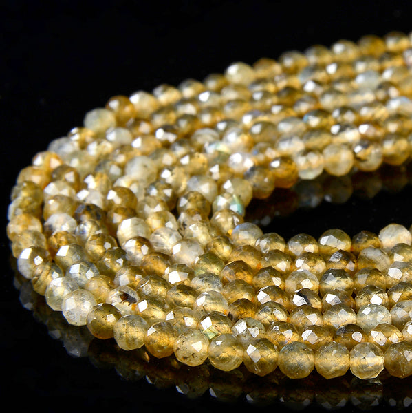 3MM Natural Golden Labradorite Gemstone Micro Faceted Round Loose Beads 15 inch Full Strand (80016223-P50)