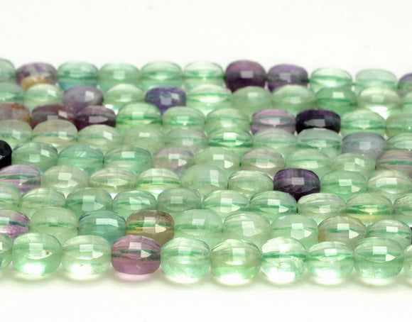 6x4MM Fluorite Gemstone Micro Faceted Flat Round Button 15 Inch Full Strand (80007276-A252)