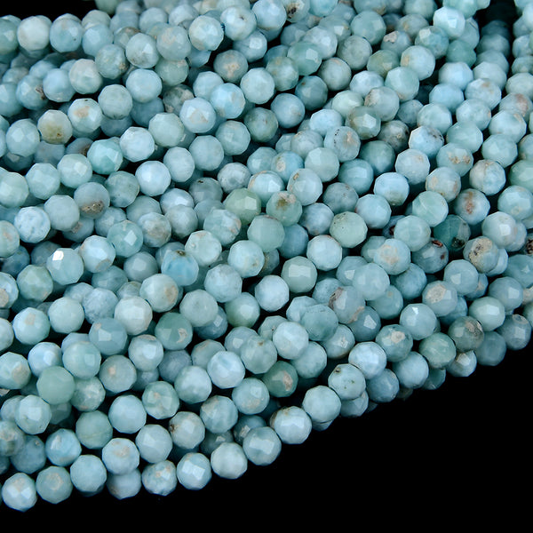 Natural Larimar Gemstone Grade AAA Micro Faceted Round 2MM 3MM Loose Beads (P14)