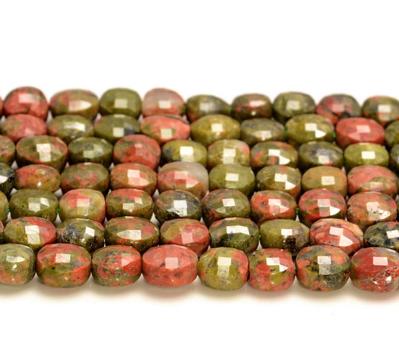 6x4MM Unakiate Gemstone Red Green Micro Faceted Flat Round Button 15 Inch Full Strand (80007273-A252)