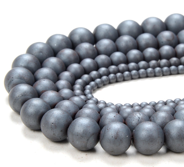 Matte Hematite Gemstone Round 2MM 3MM 4MM 6MM 8MM 10MM Loose Beads 15 inch Full Strand (D244)