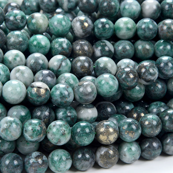 Rare Natural Pyrite in Green Jade Gemstone Grade AAA Round 6MM 7MM 8MM 9MM 10MM 11MM 12MM 13MM Loose Beads (D268)