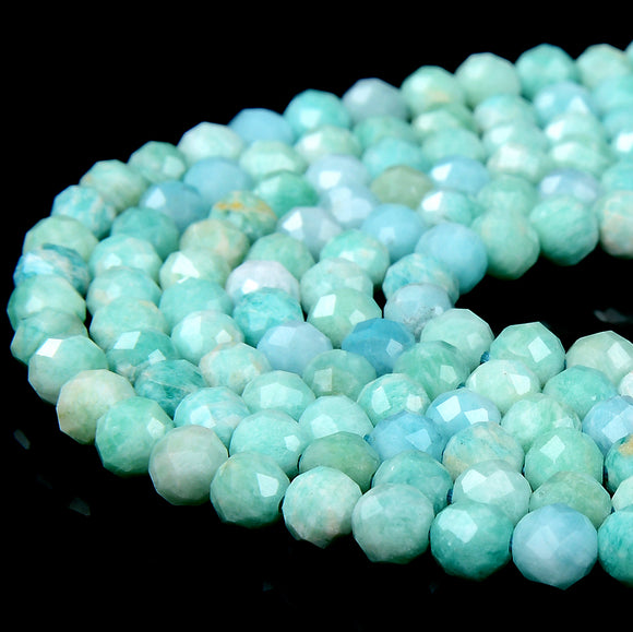 Natural Peruvian Amazonite Gemstone Grade AAA Micro Faceted Round 4MM 5MM 6MM Loose Beads 15 inch Full Strand (P77)