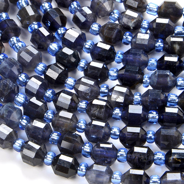 6MM Iolite Gemstone Faceted Prism Double Point Cut Loose Beads (D112)