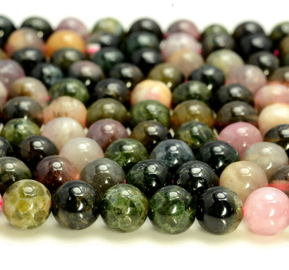 6mm Dark Green Multi Color Tourmaline Gemstone Round Loose Beads 15.5 inch Full Strand (80007555-A266)