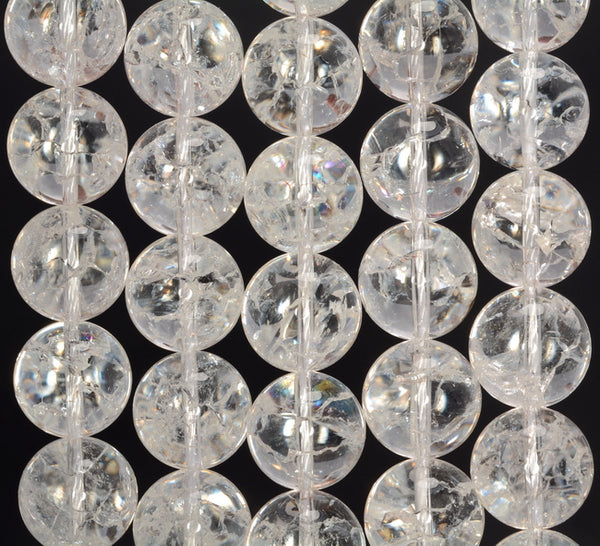 10mm White Cracked Rock Crystal Quartz Gemstone Round Loose Beads 15.5 inch Full Strand (90187657-695)