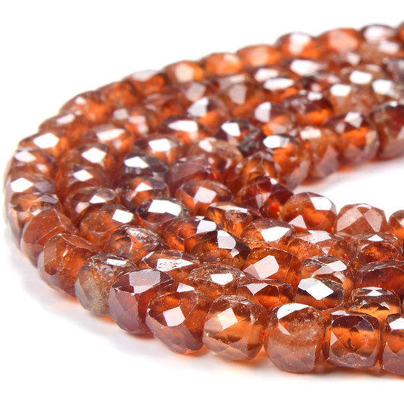 4-5MM Natural Hessonite Garnet Gemstone Grade AA Micro Faceted Square Cube Loose Beads (P76)