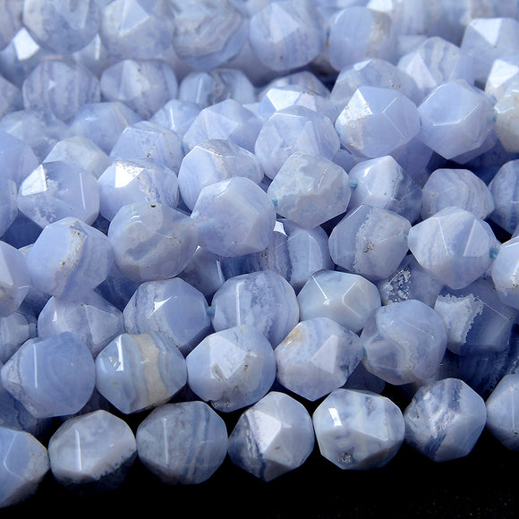 Natural Chalcedony Blue Lace Agate Gemstone Grade A Star Cut Faceted 5MM 7MM Loose Beads (D140)