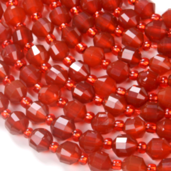 6MM Red Agate Gemstone Faceted Prism Double Point Cut Loose Beads (D112)