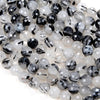 Black Tourmaline Rutilated Quartz Gemstone Grade AA Micro Faceted Round 6MM 8MM 10MM Loose Beads (D39)