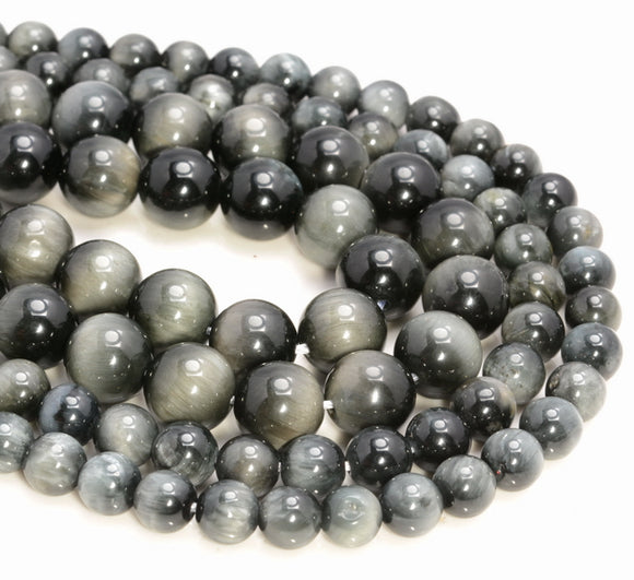 Gray Hawk Eye Gemstone Round 6mm 8mm Loose Beads (A265)